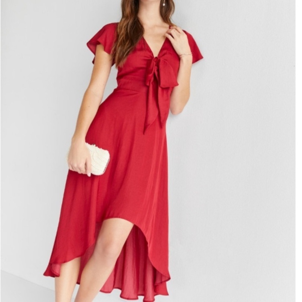 Audrey Parks Tie Midi Dress satin classic elegant size S tie front knot
